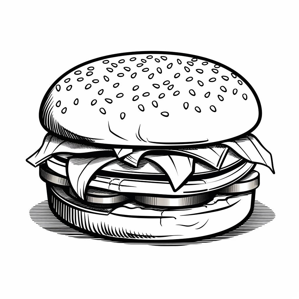 Black and white coloring page with hamburger design