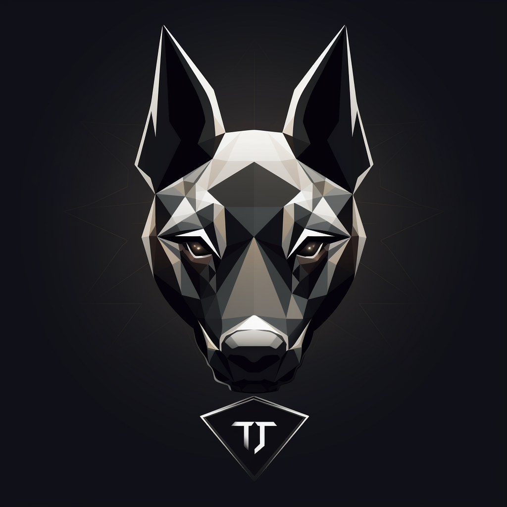 Black and white logo with TDO and geometrical malinois head