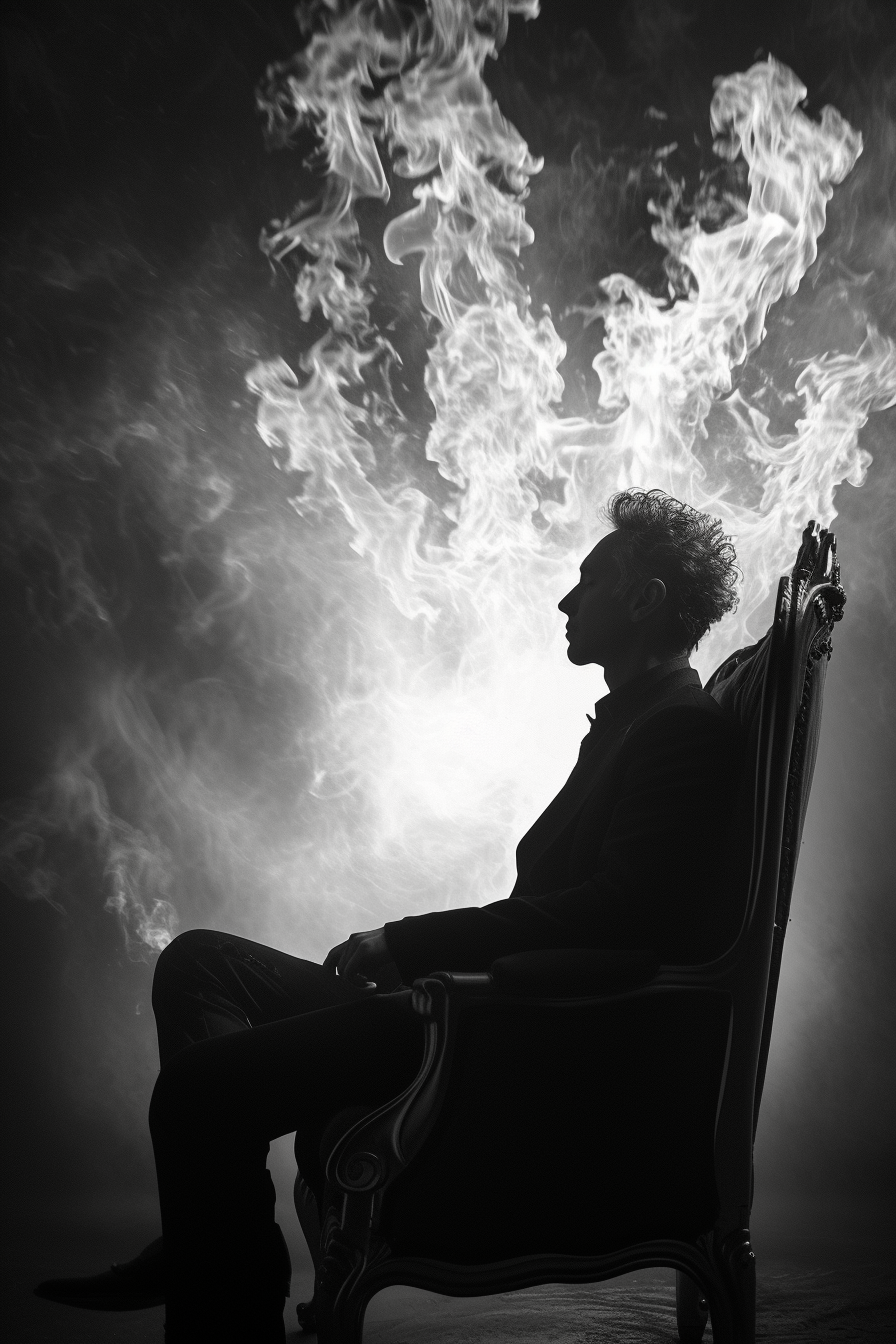 Man on Throne with Flaming Hair