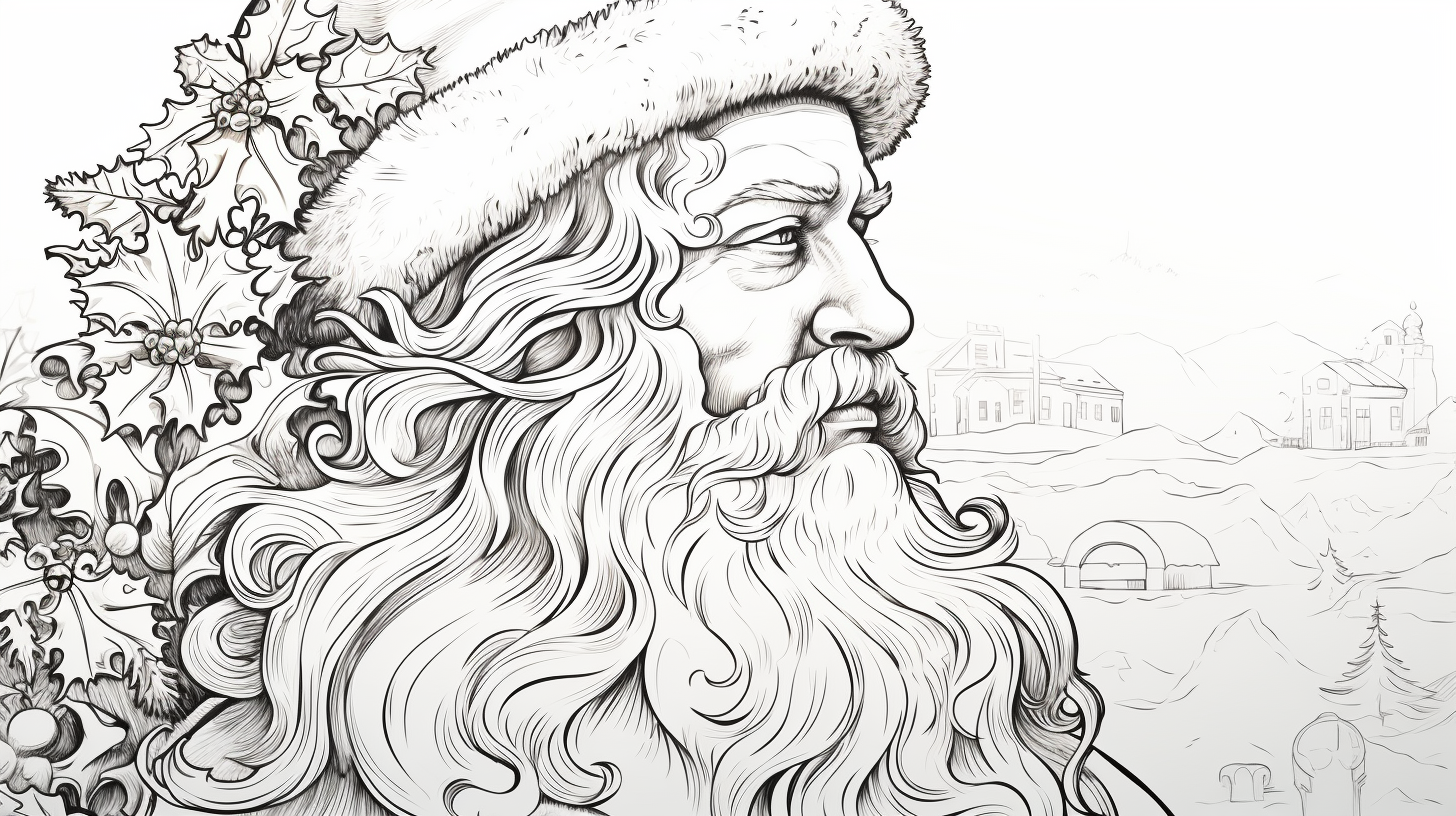 Santa Claus coloring page in black and white