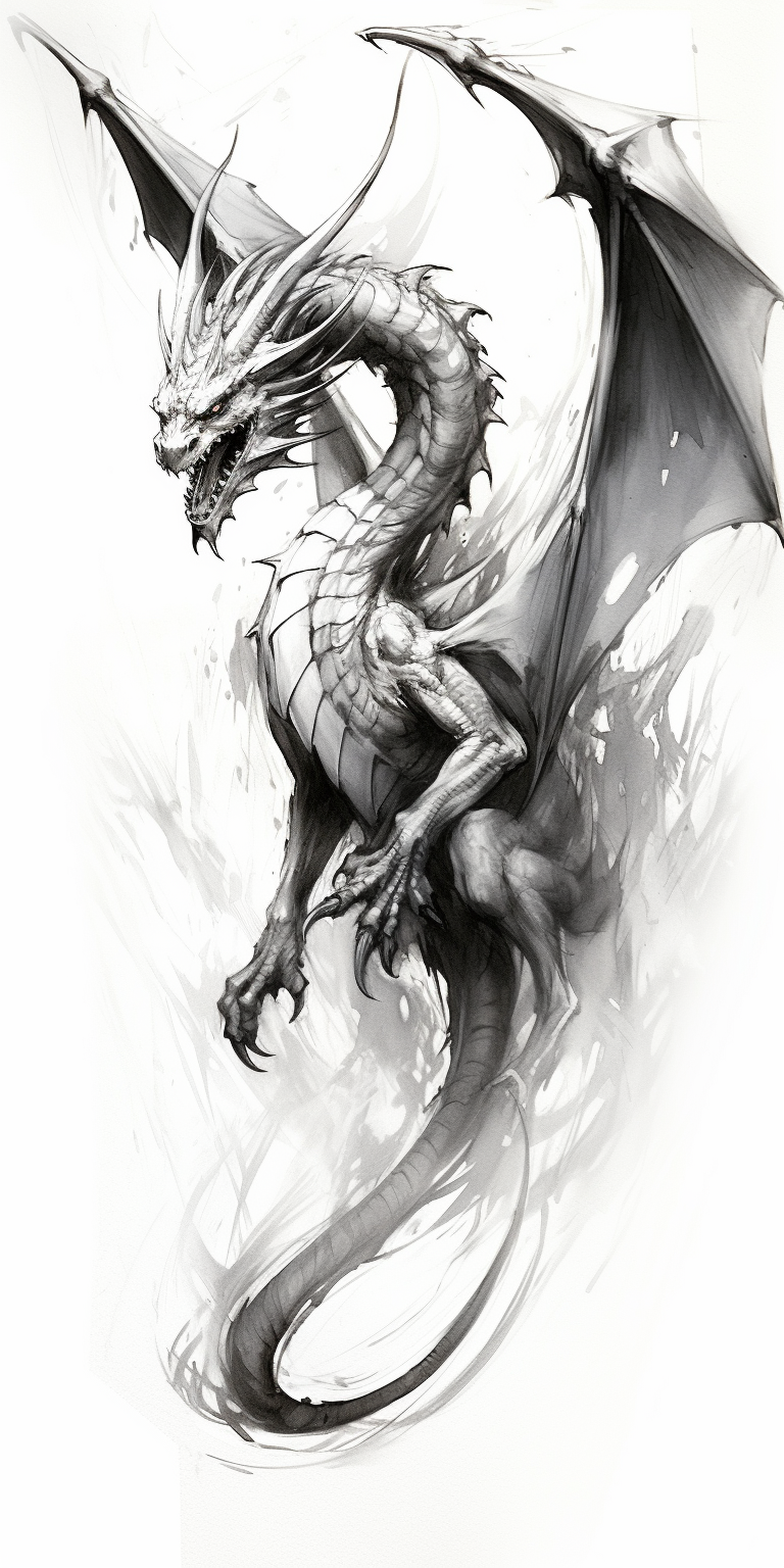 Black and white flying dragon sketch