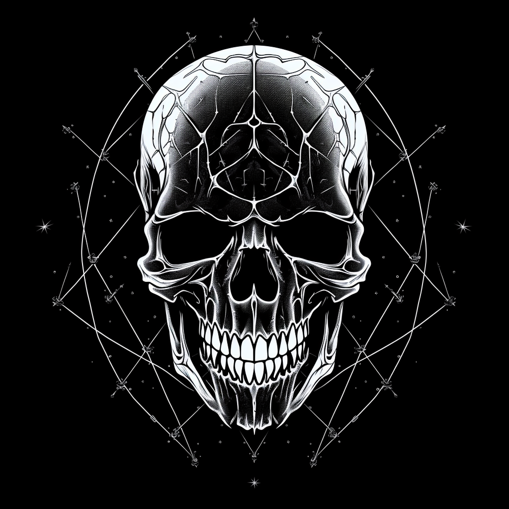 Minimalistic black and white skull illustration