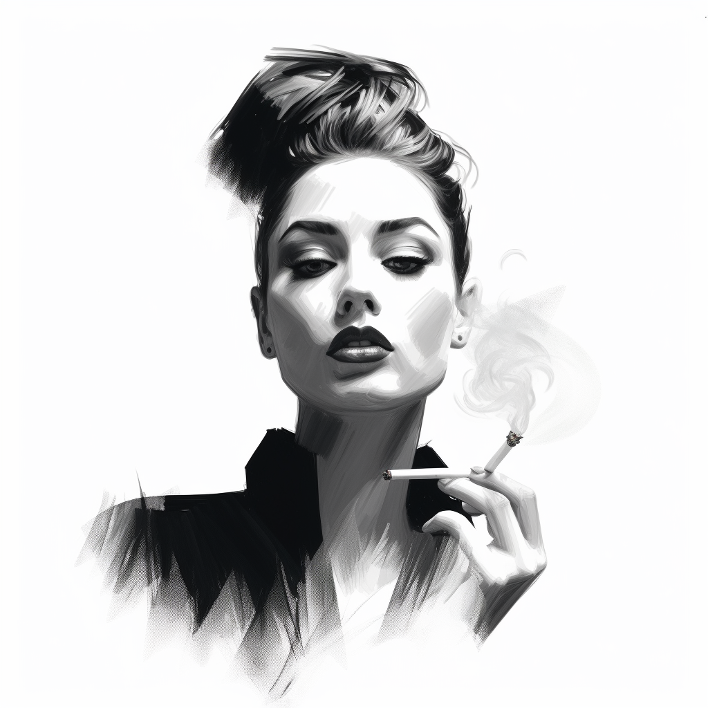 Elegant woman with bun hair smoking a cigarette