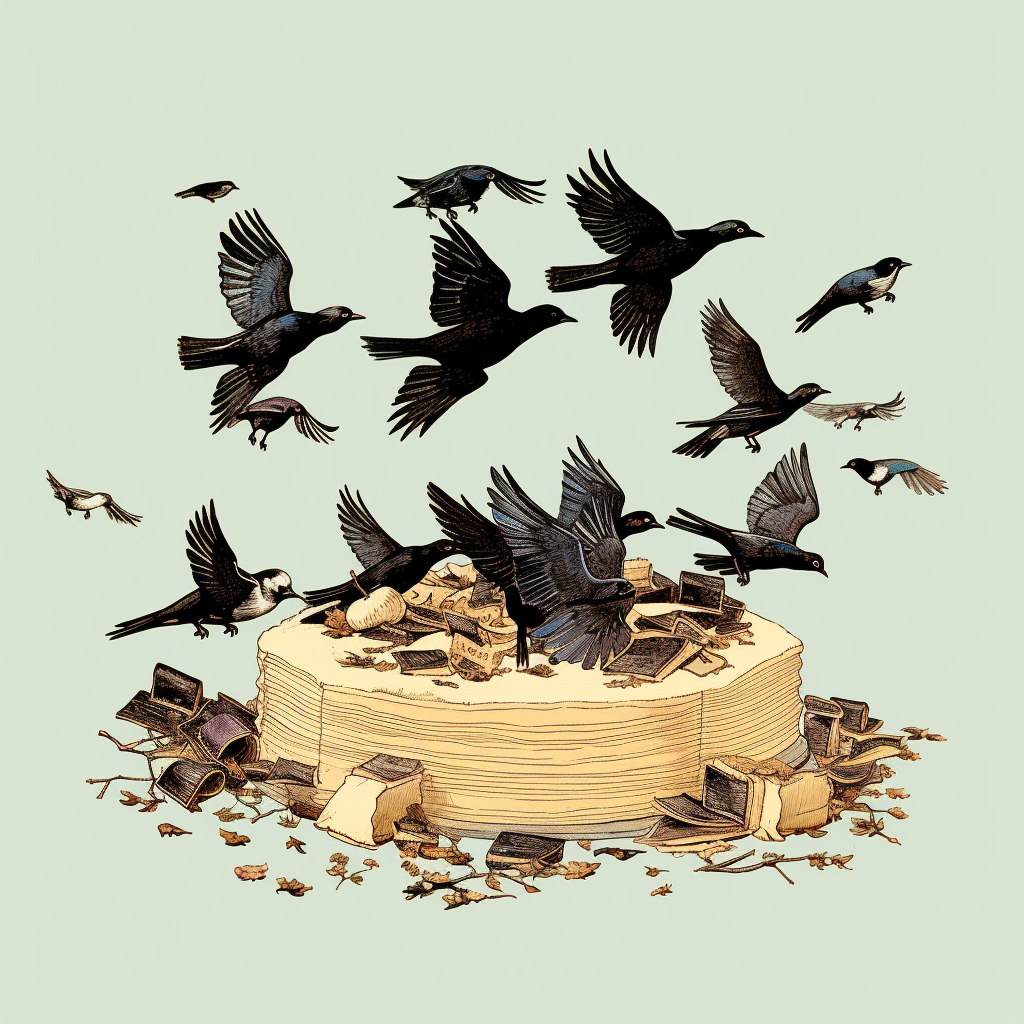 Blackbirds pie in vintage book illustration