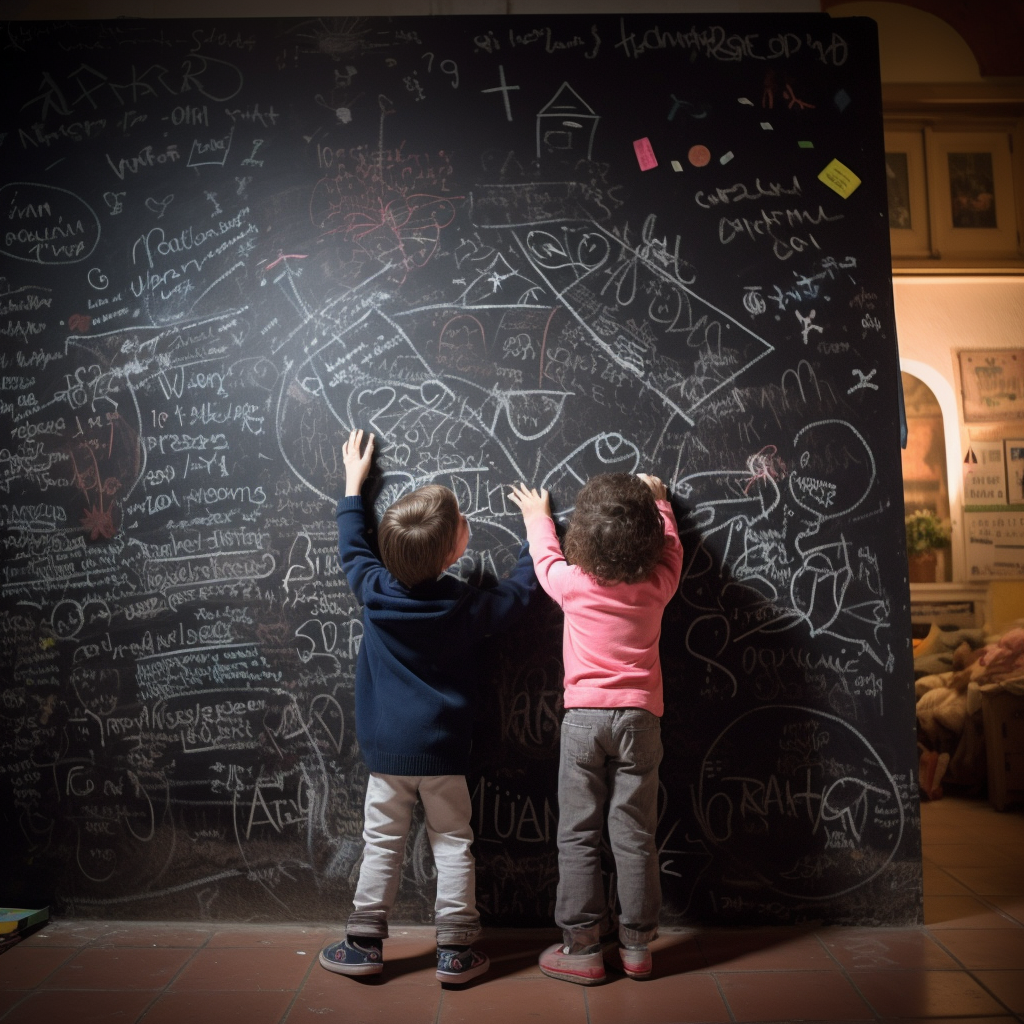 Children's blackboard drawing on prevention