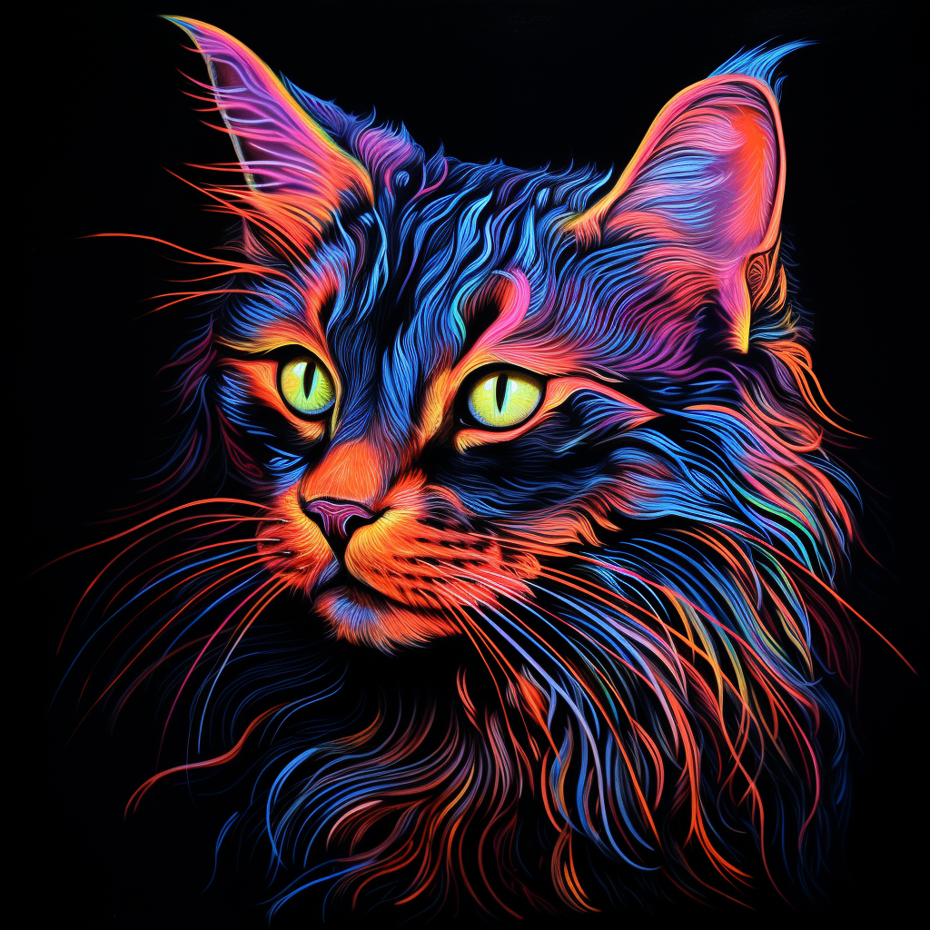 Vibrant blacklight cat artwork