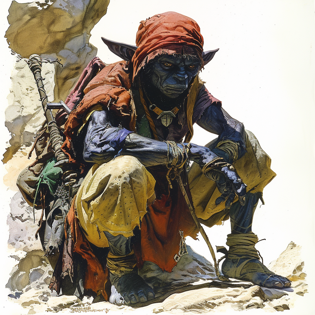 Blackskinned Goblin Hobo in Medieval Rags