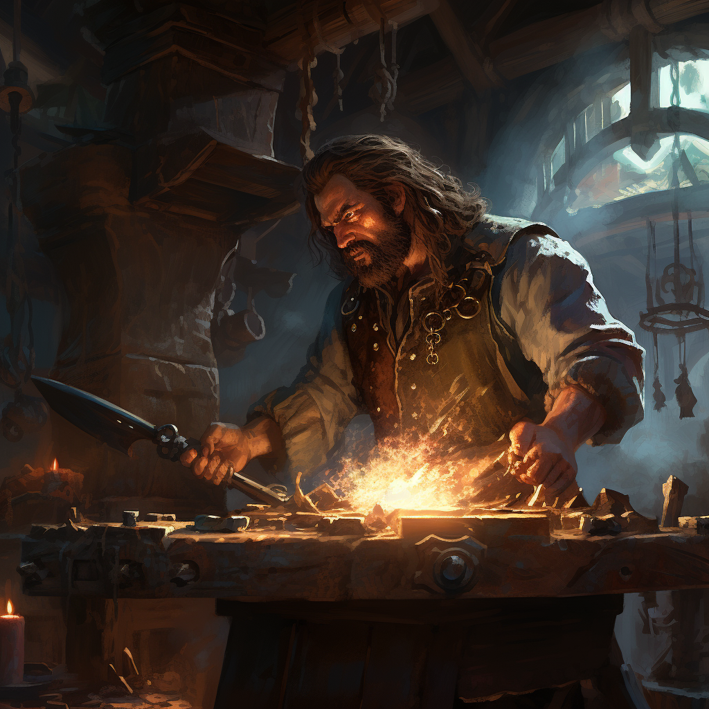 Fantasy blacksmith hammering anvil