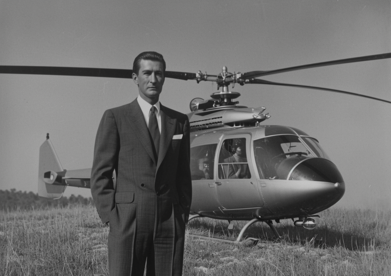 Black and white TV show with Marlin Perkins and helicopter