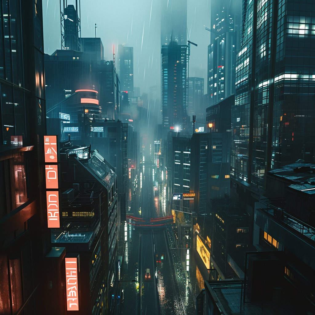 Blade Runner inspired hyper realistic city landscape