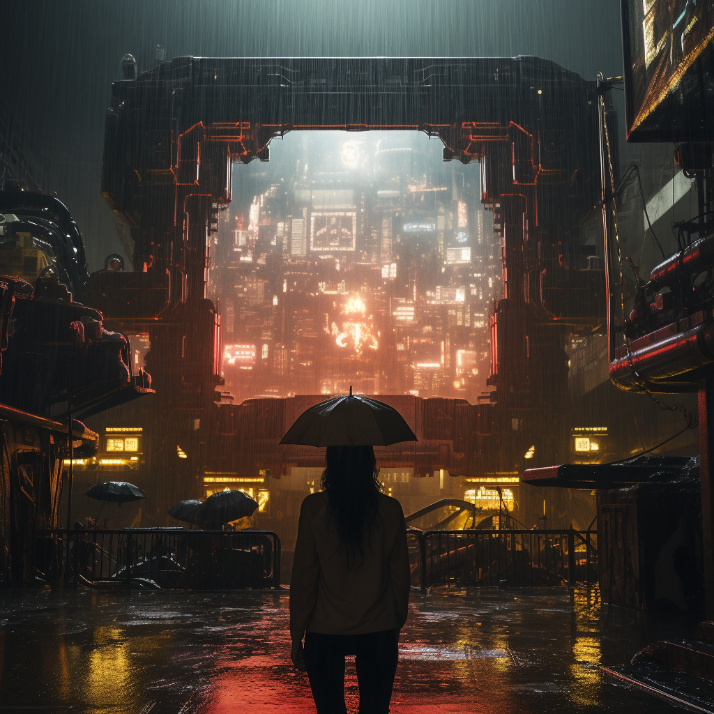 Blade Runner Courtyard Industrial Machine Janitor Rain