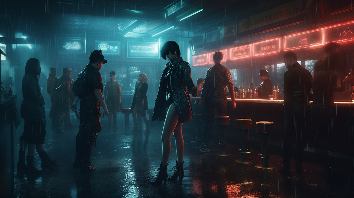 Blade Runner dancing club in dark futuristic setting