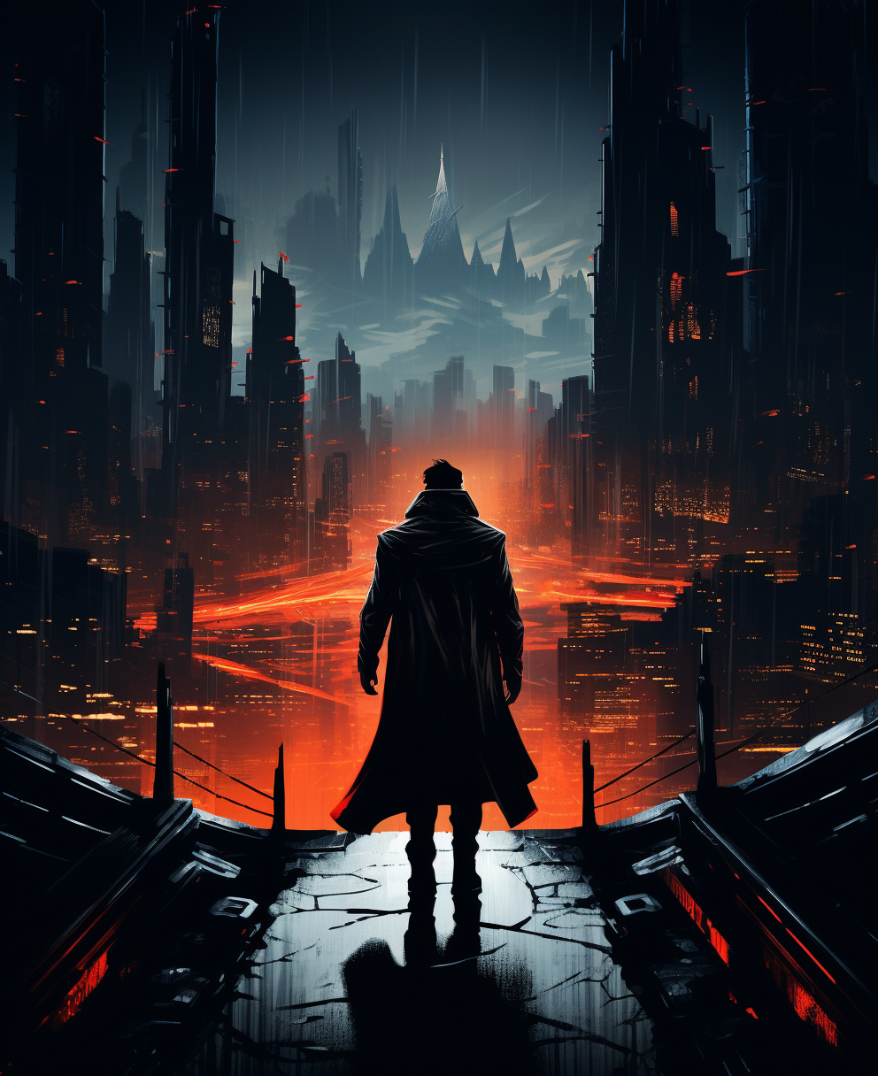 Character overlooking glowing futuristic city