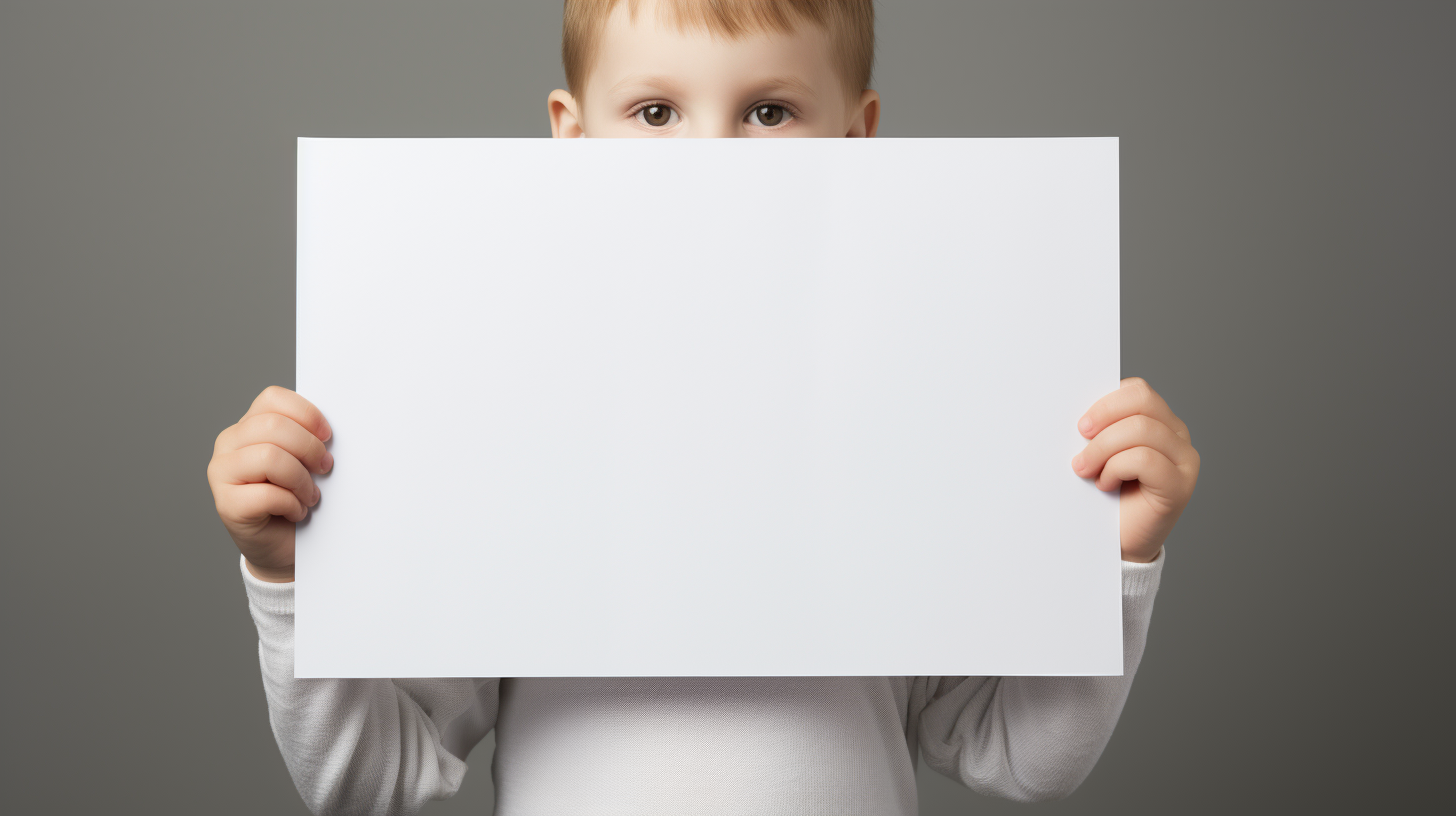 Child holding blank A3 sheet