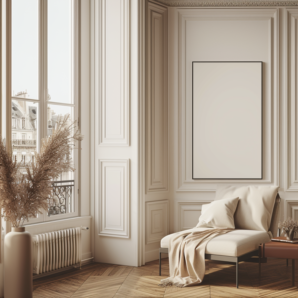 empty art frame in parisian apartment