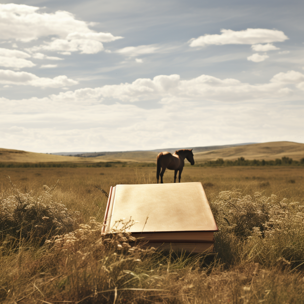 Blank book in horse pasture