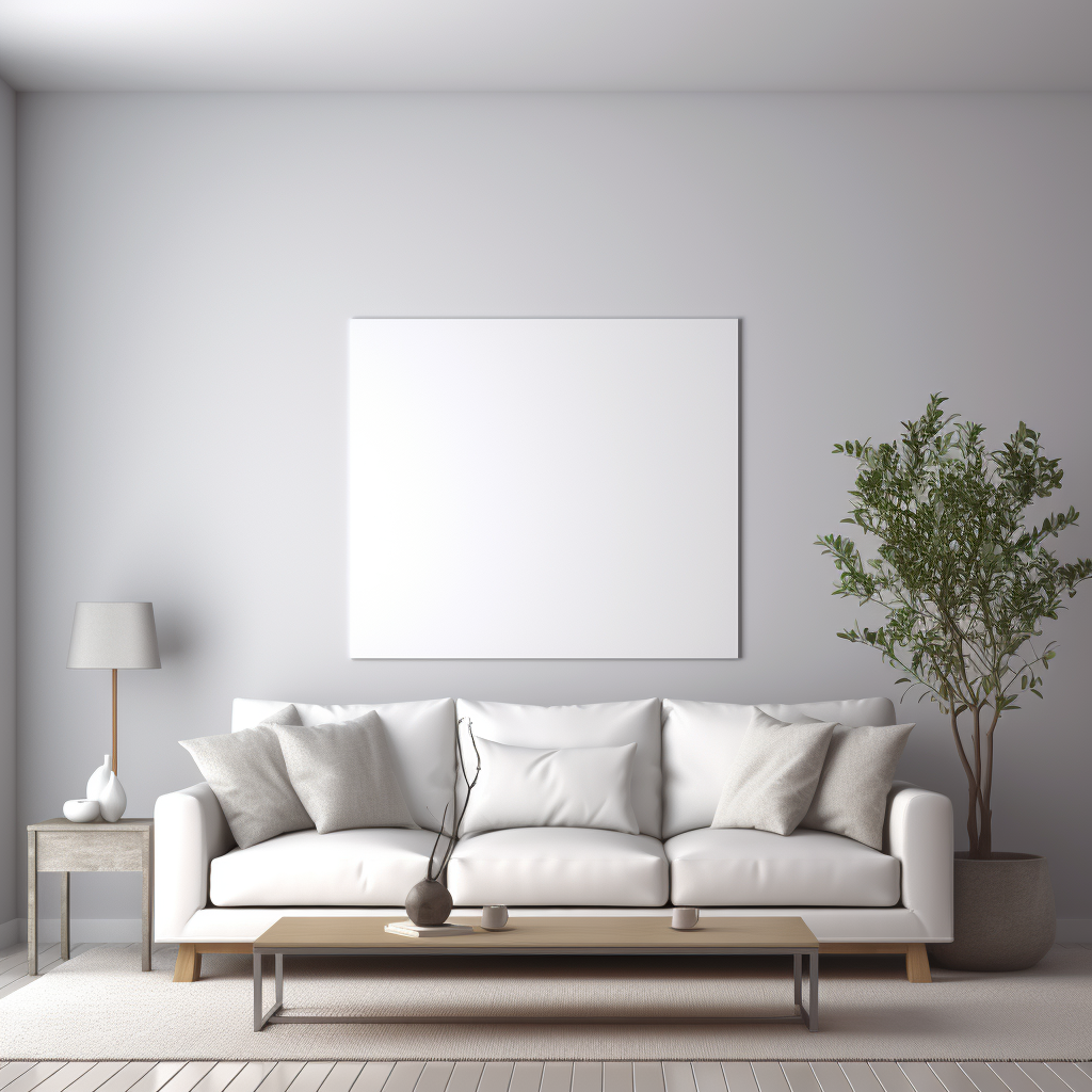 Blank Canvas Frame Mockup in White Living Room