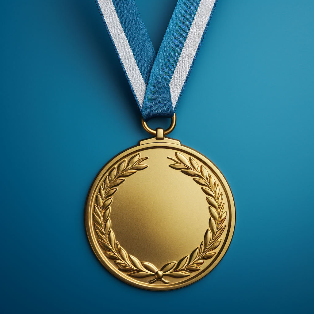 Hyper-Realistic Blank Gold Medal with Blue Ribbon