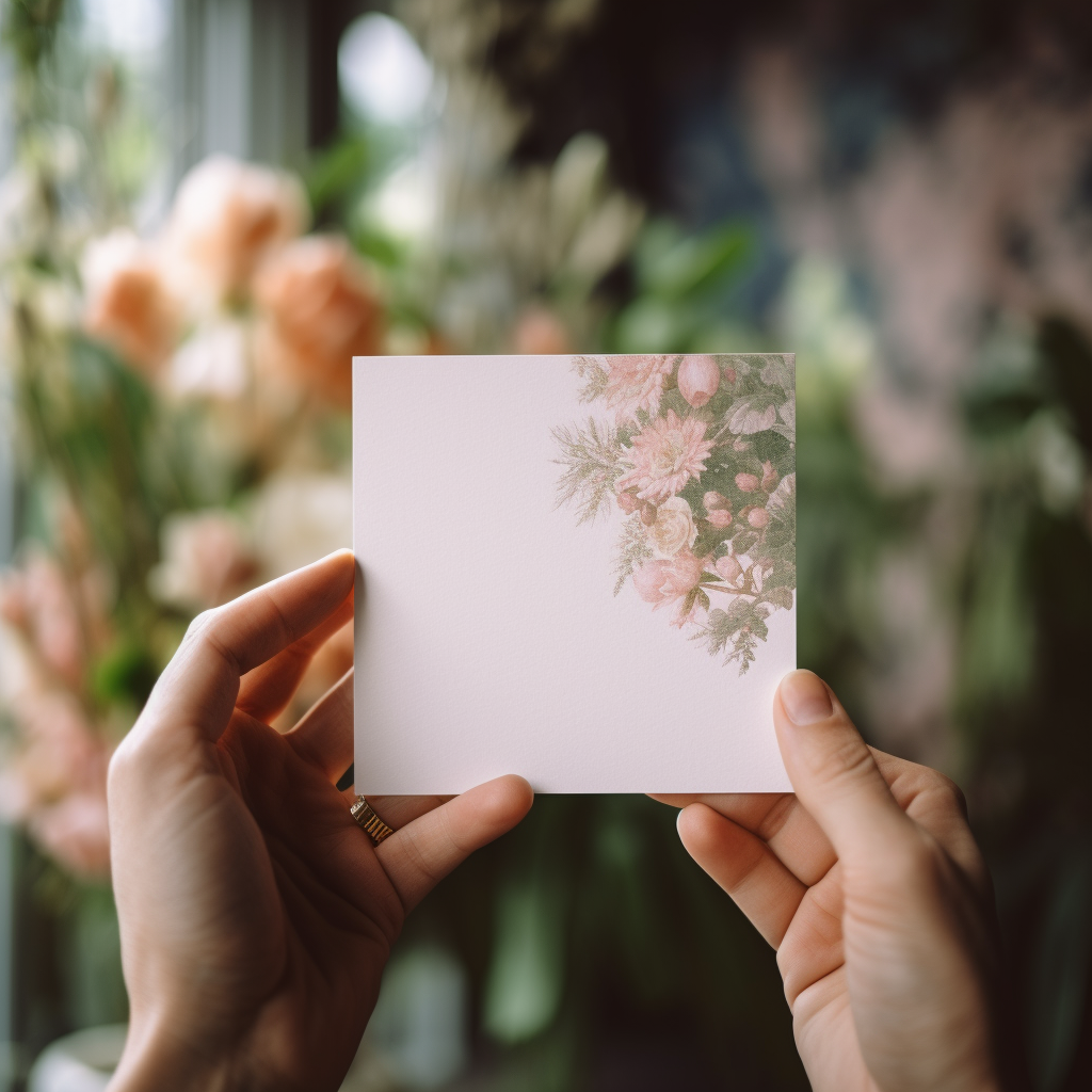 Woman holding a blank wedding card