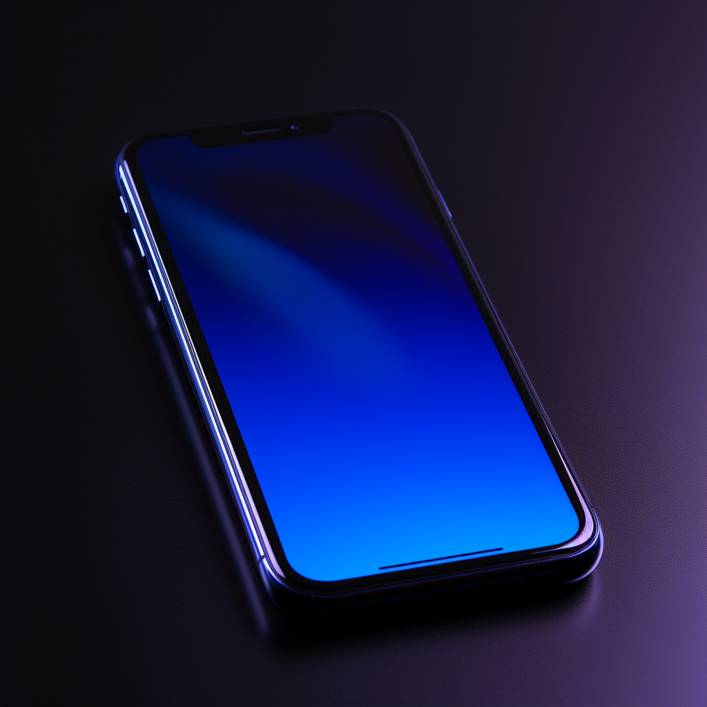 Close-up of sleek black iPhone with blue light