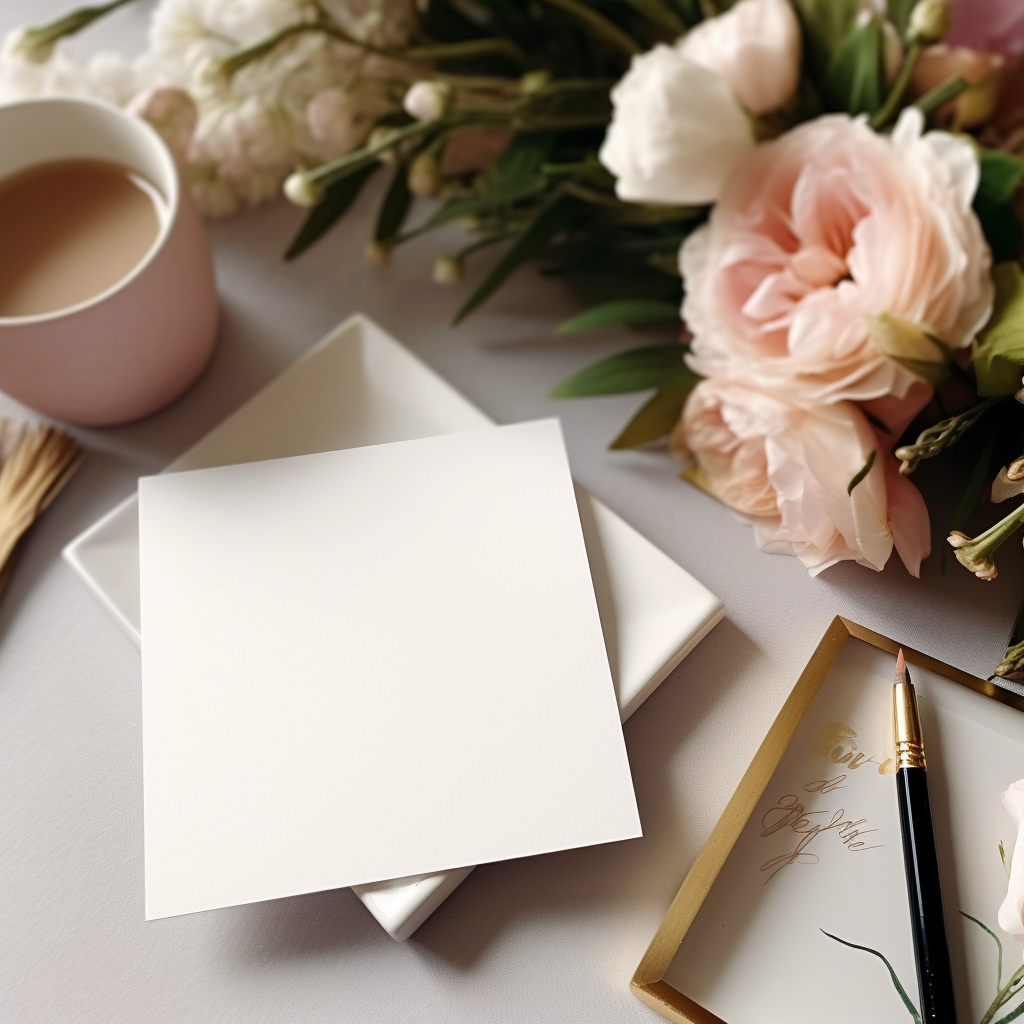 Close-up of blank wedding invitation card