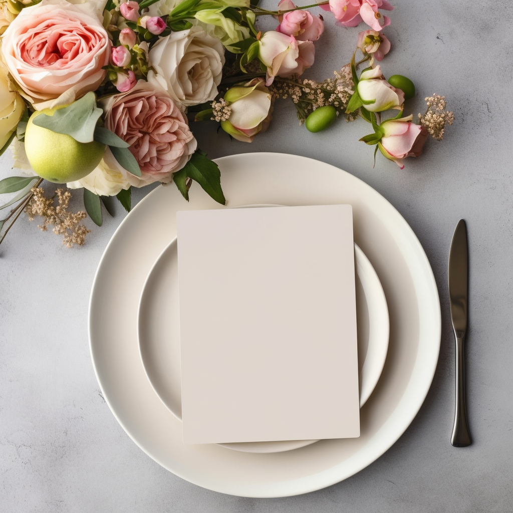 Blank menu card on wedding plate