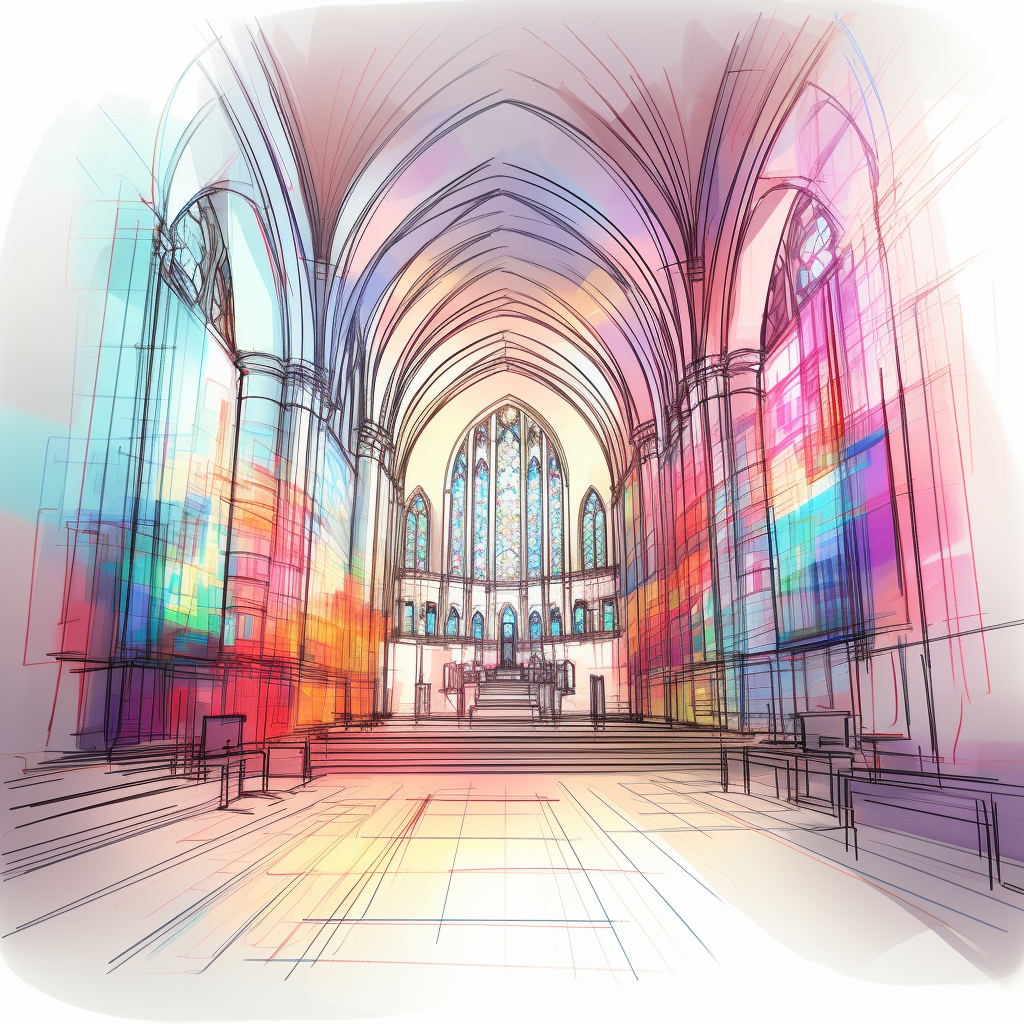 Colorful sketch of blank screen inside church