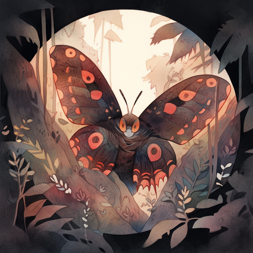 Colorful blind moth in Ghibli style