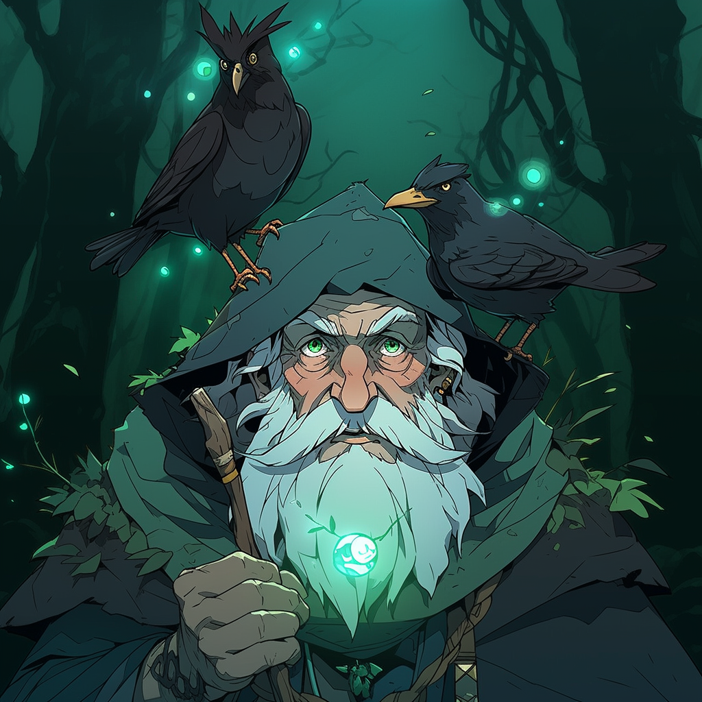 Blind shaman from Irish folktale with old man