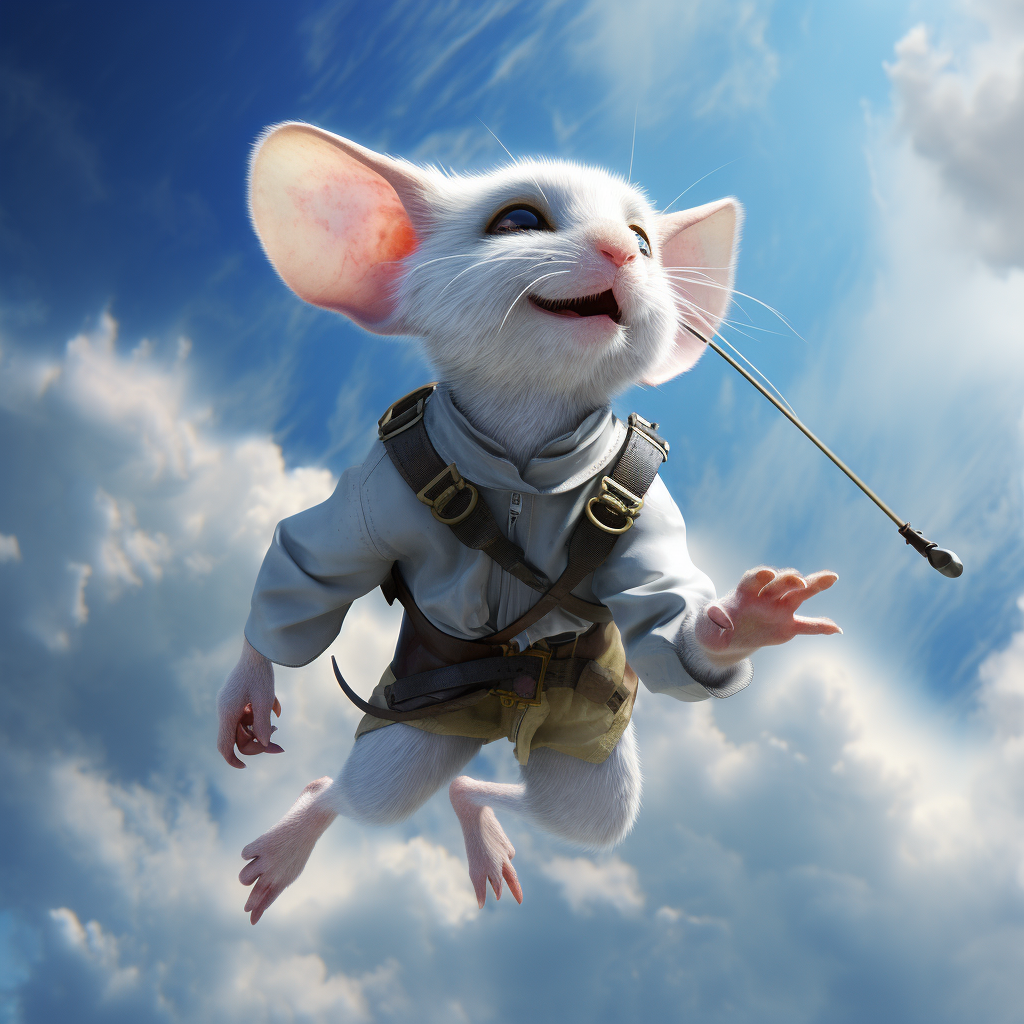 Adorable blind white mouse in Disney style