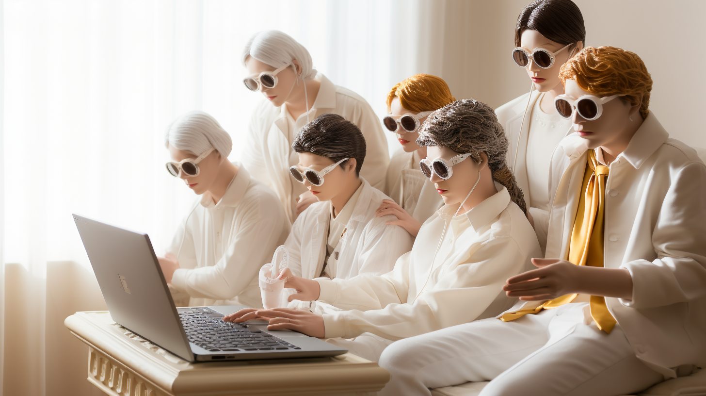 Happy visually impaired people working on laptop