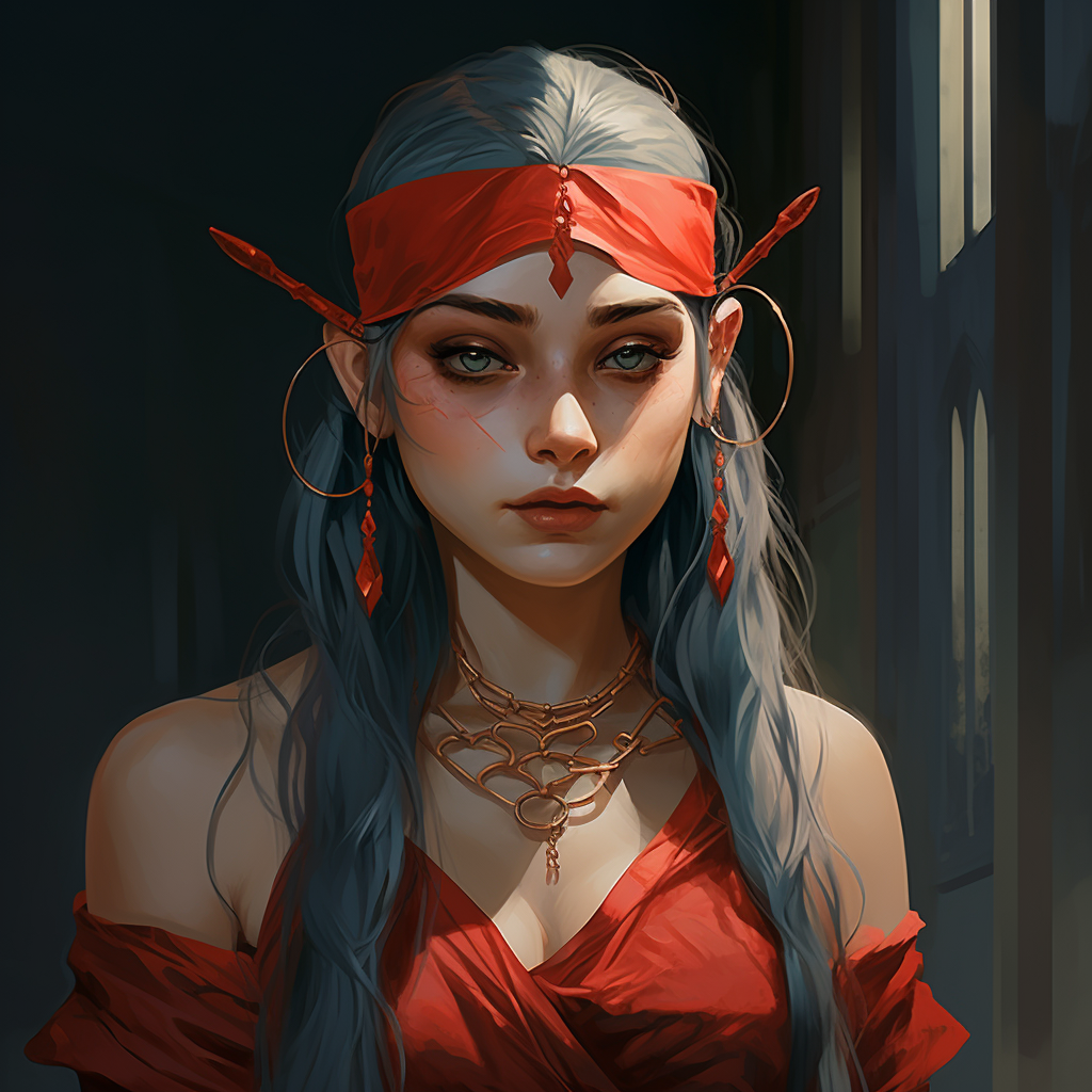 Beautiful blindfolded elf woman with red ear tips