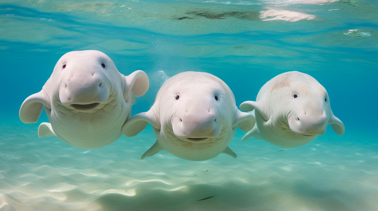 Three blobfish swimming gracefully in the ocean