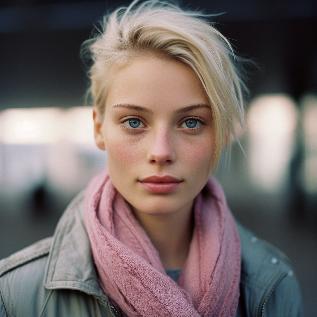 Blond German girl with shy smile