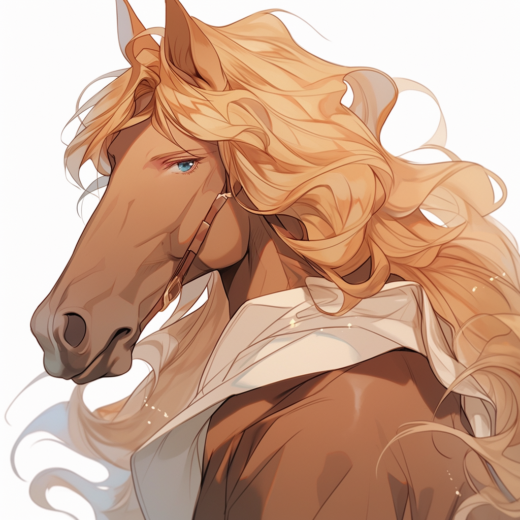 Horse with blond hair, chesnut coat, and blue eyes