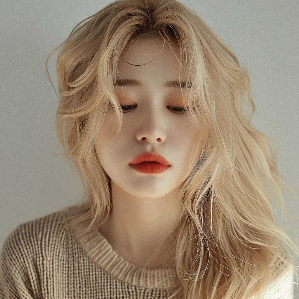 Smiling Korean Woman with Blond Hair