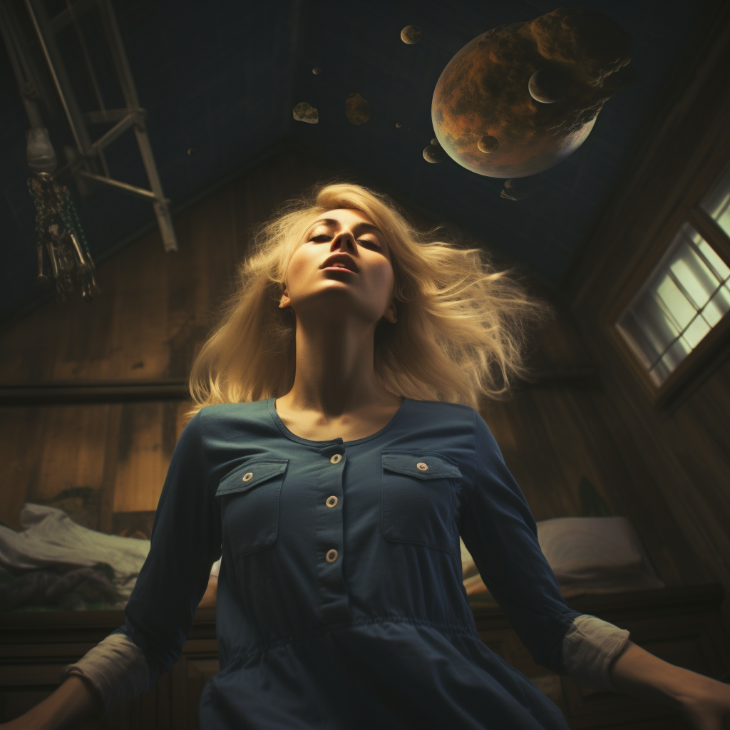 Blond Hair Young Woman Flying Dreaming