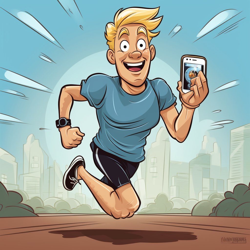 Handsome blond man running on sports app