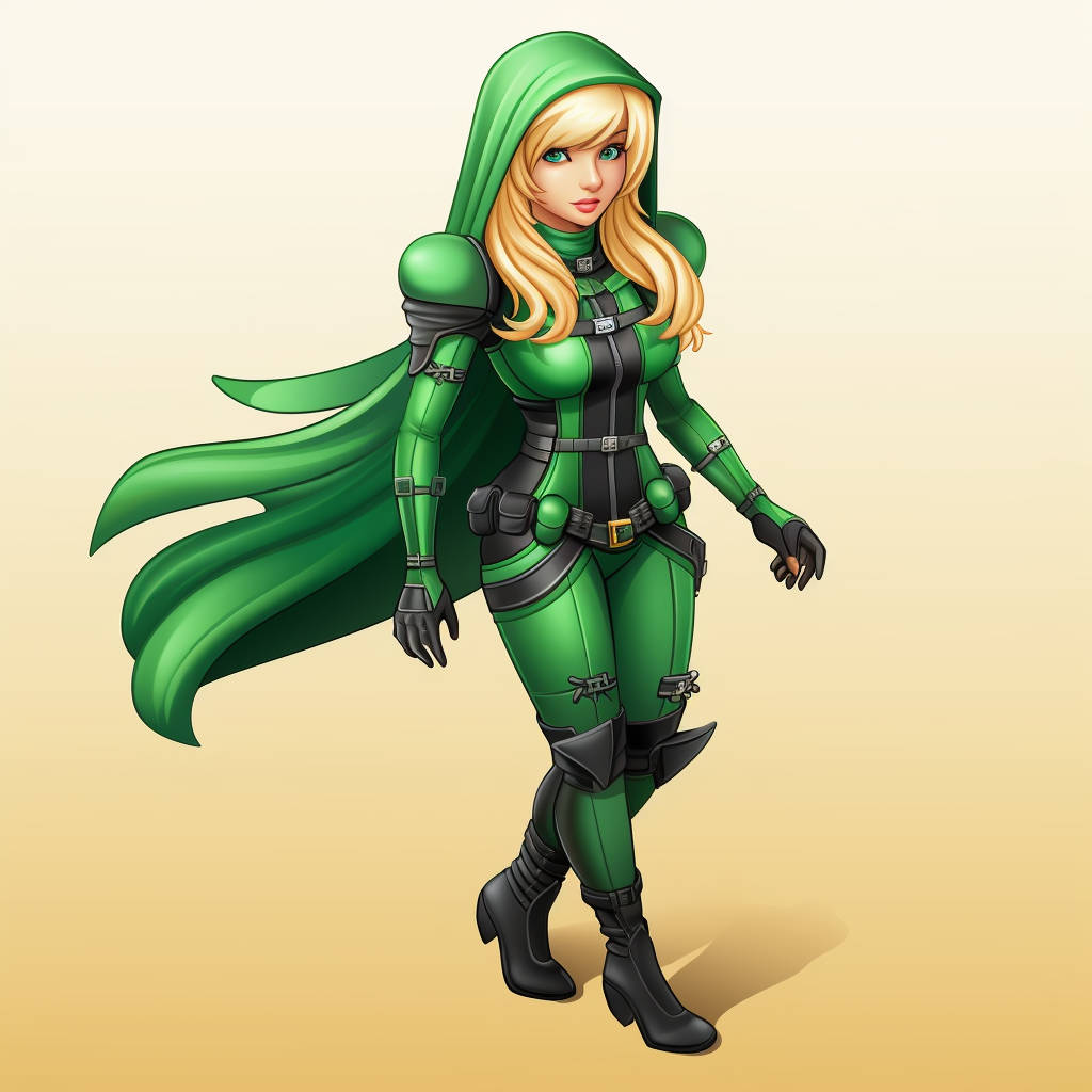 Blond woman in green costume sprite