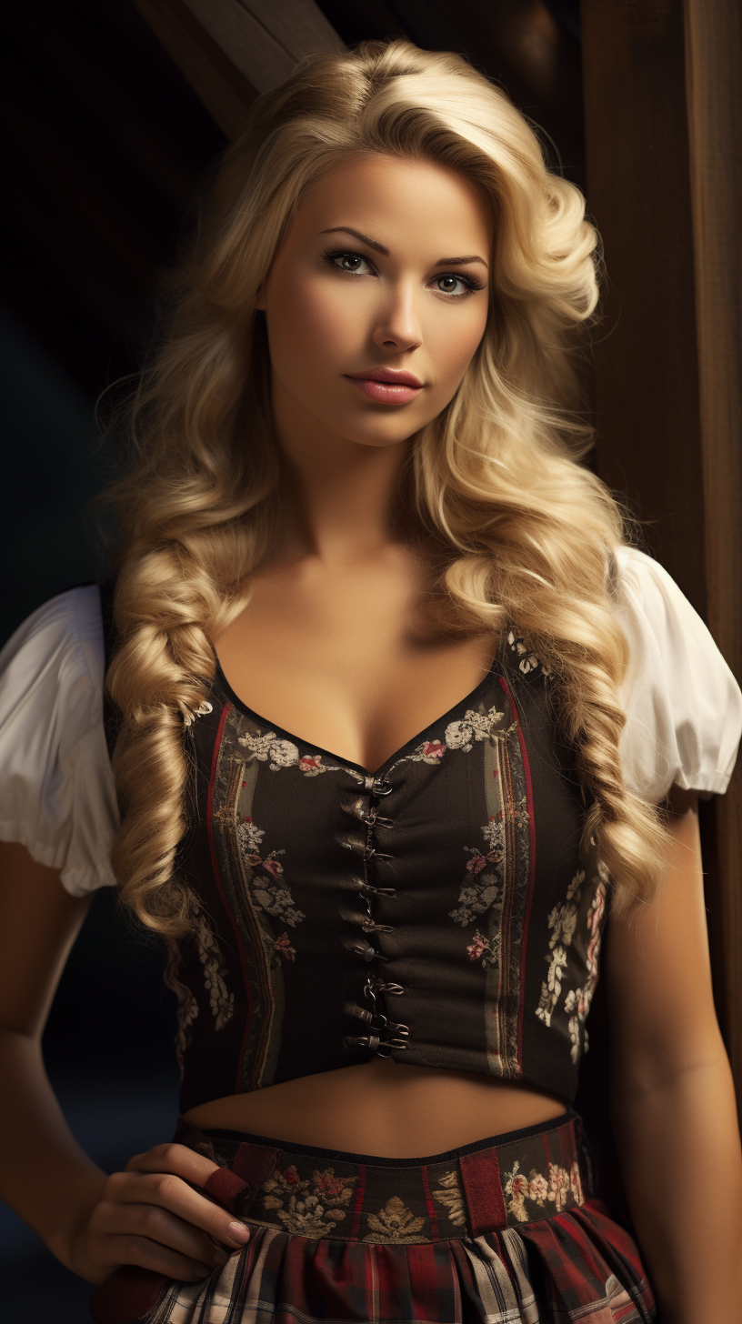 Blond woman in Canadian Dirndl outfit