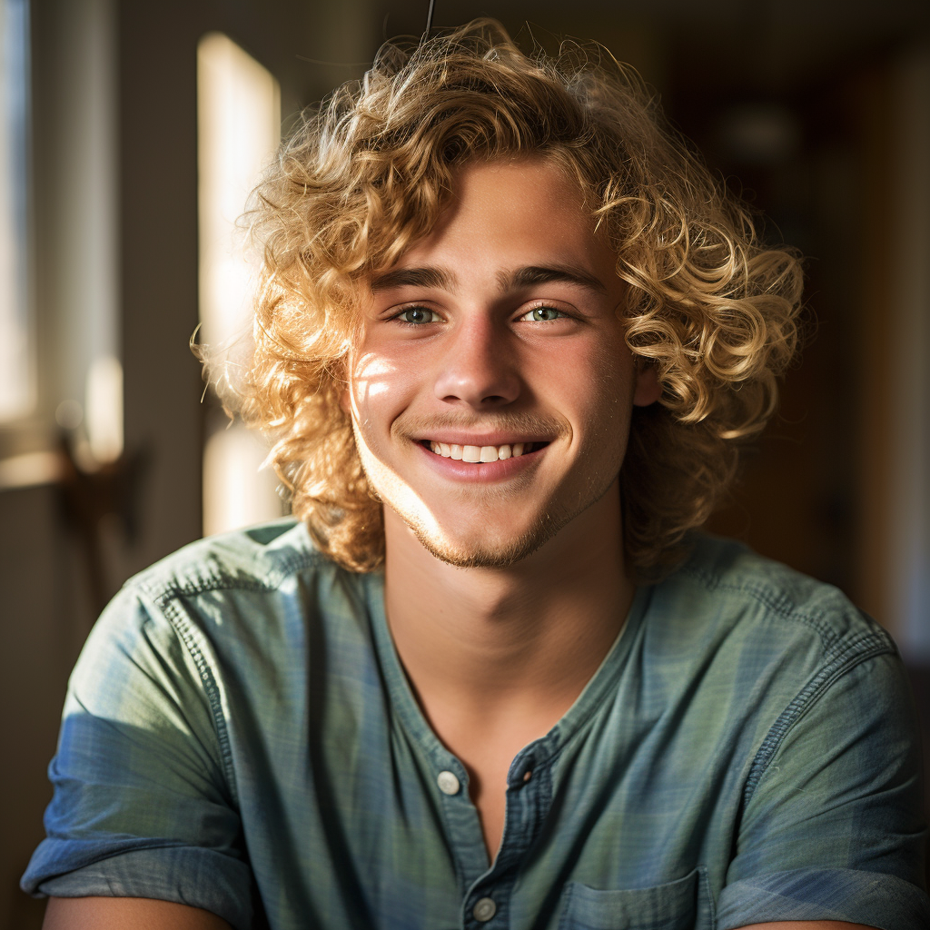 Happy man with blond curls