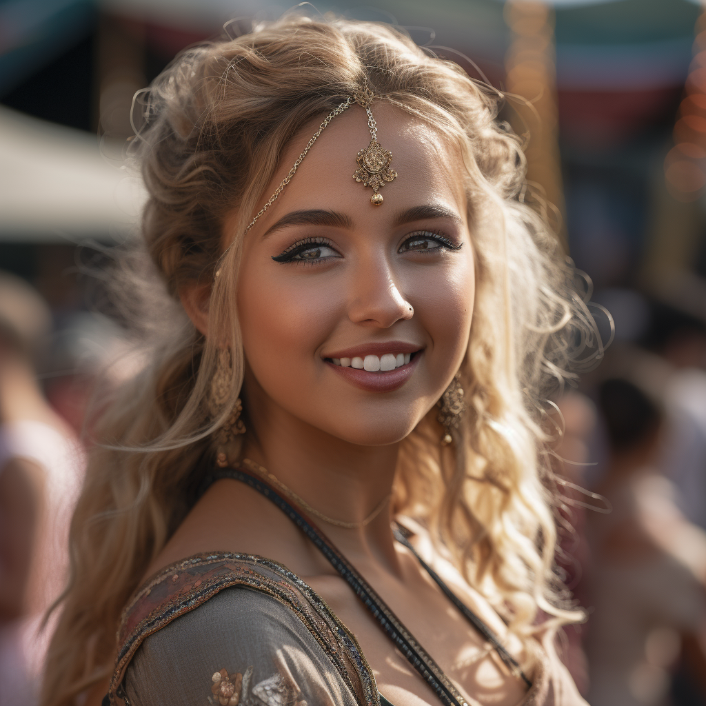 Beautiful blonde bollywood dancer at festival