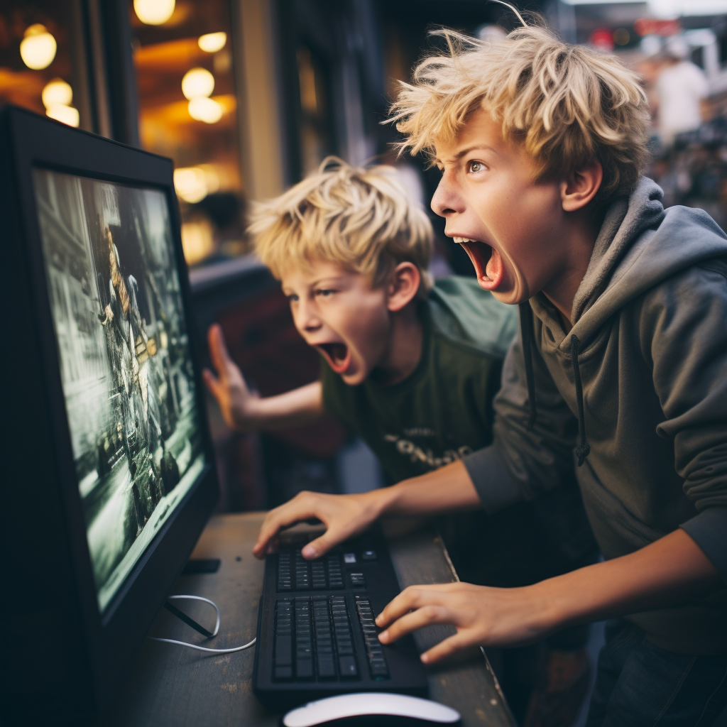 Two boys fighting over gaming PC