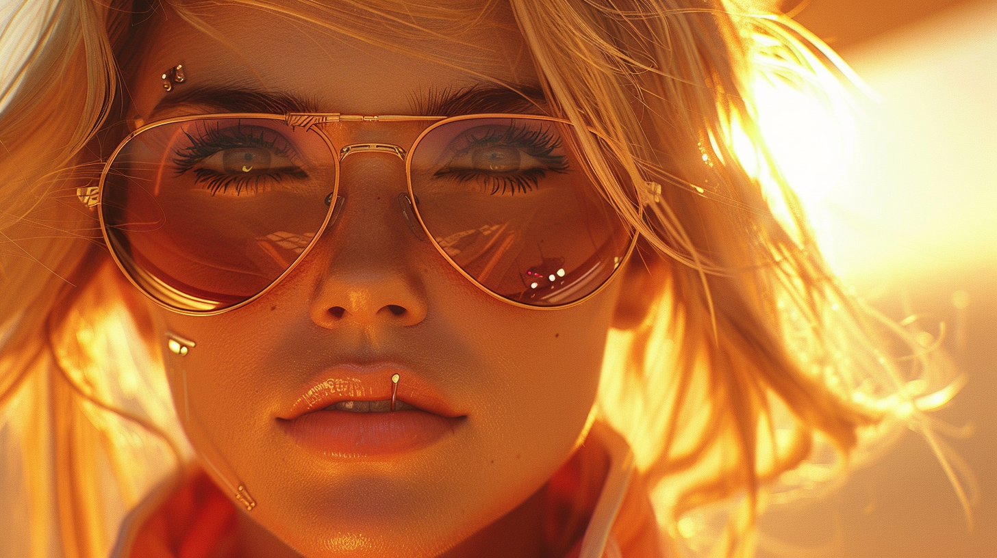 Gorgeous blonde female pilot sunglasses