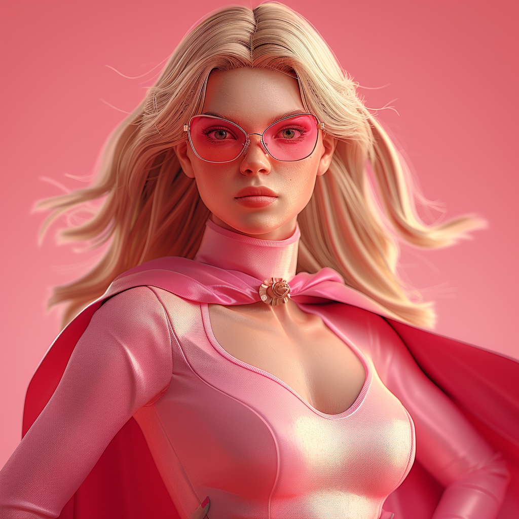 Blonde female superhero paint mascot