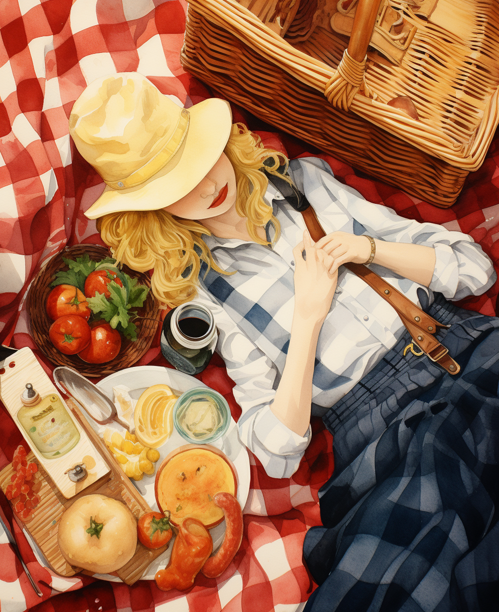 Blonde French Girl Relaxing Picnic Scene