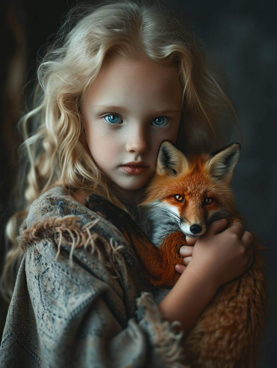 Blonde girl holding small fox