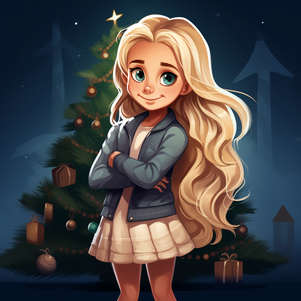 Blonde girl with Christmas tree