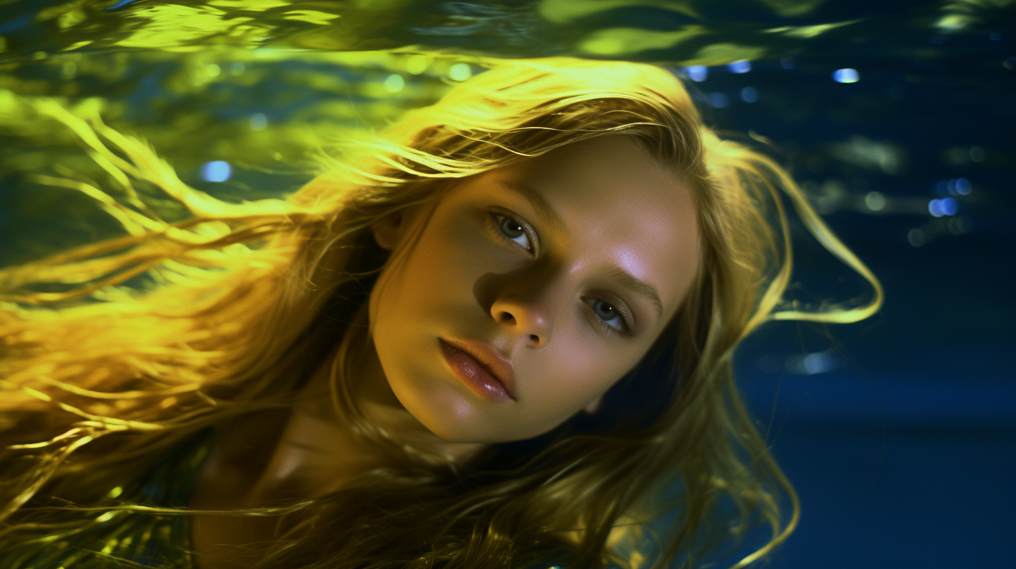 Beautiful blonde girl with long hair underwater