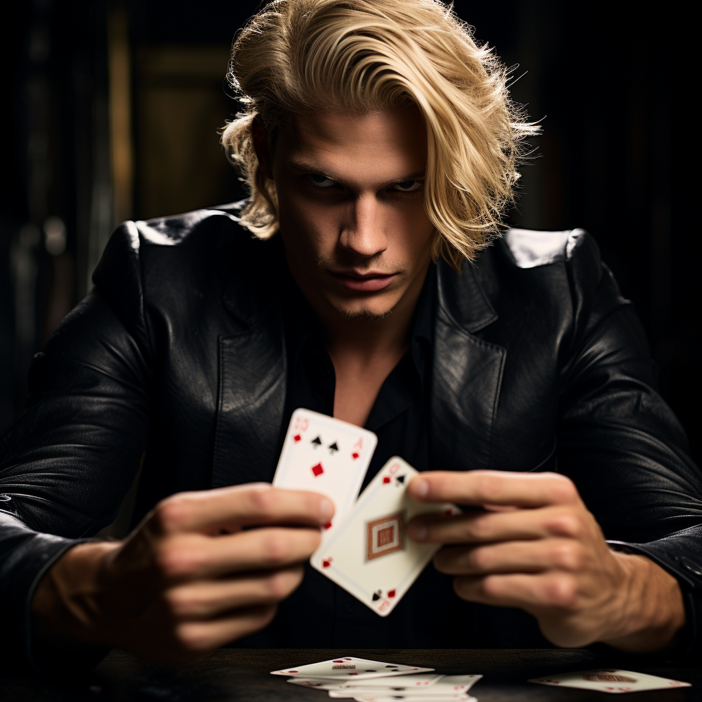 Blond man engaged in three card monte